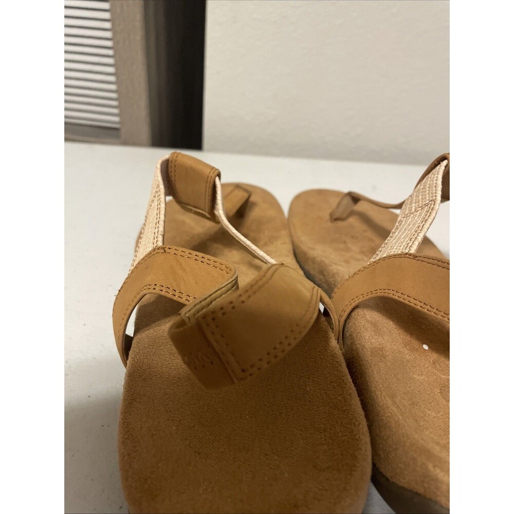 Vionic Brea Camel Tan & Beige leather & textile T-strap sandals 12W/43 - Picture 15 of 16